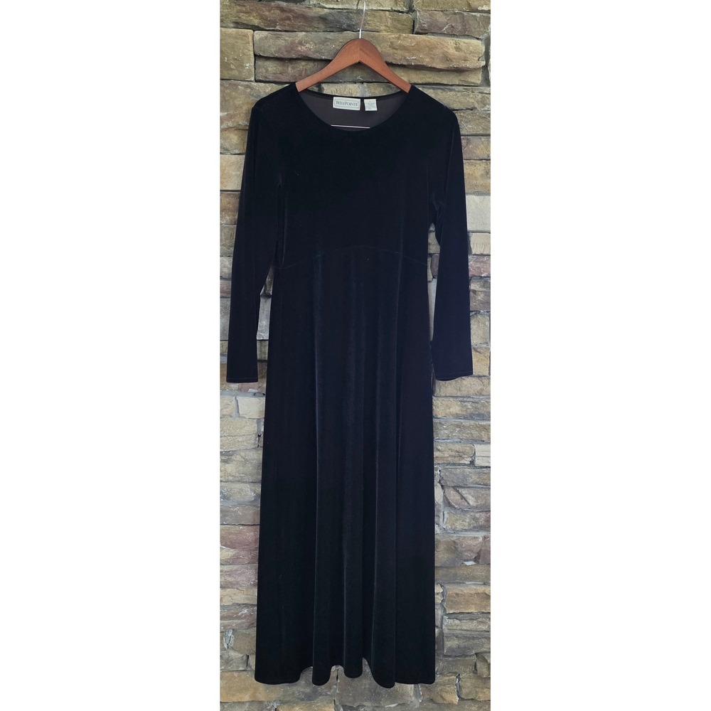 VTG Gothic Bellepointe Black Velvet Long Sleeve Empire Waist Maxi Dress Small